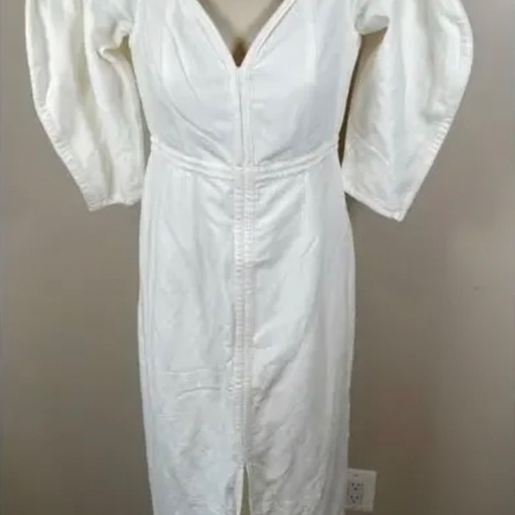 Mara Hoffman Leonara Off the Shoulder Ivory/White Linen Midi Dress Size 10 - Picture 4 of 4
